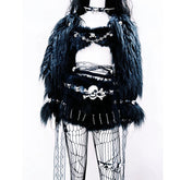 Long sleeve fluffy rivet skull applique top
