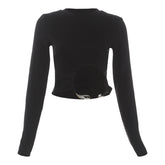 Crewneck long sleeve irregular solid crop top