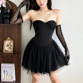 Sweetheart neck mesh glitter tube mini dress
