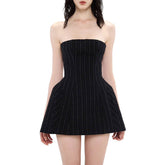 Striped backless contrast tube mini dress
