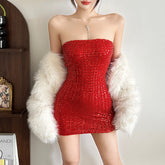 Glitter backless solid tube mini dress
