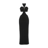 Halter slit solid backless slit maxi dress
