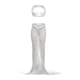 Halter slit solid backless maxi skirt set