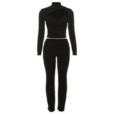 Long sleeve hollow out medium rise 3 piece pant set