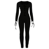 Long sleeve hollow out bowknot self tie pant set