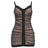 Ruched mesh v neck backless cami mini dress