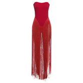 Tassels button backless solid tube bodysuit