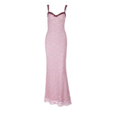 Bowknot lace ruffle v neck cami maxi dress
