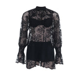 Long sleeve lace see through crewneck pant set