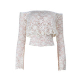 Long sleeve lace off shoulder solid top