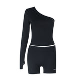 Long sleeve gloves one shoulder irregular pant set