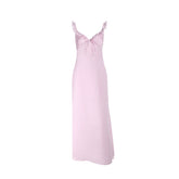 Ruffle v neck self tie zip-up cami maxi dress