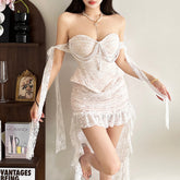 Sweetheart neck beaded lace tube top