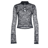 Long sleeve hollow out lace see through cut out top