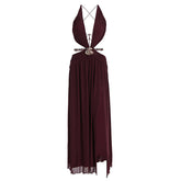 Beaded deep v neck slit cross back self tie maxi dress