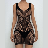 U neck net patchwork backless cami mini dress