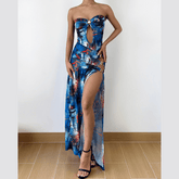 Hollow out high slit o ring cut out maxi dress
