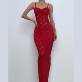 Lace bowknot backless cami maxi dress