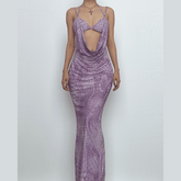 Halter hollow out print cami cut out maxi dress