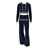 Long sleeve hoodie knitted zip-up high rise pant set