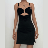 Sweetheart neck o ring hollow out ruched cami cut out mini dress