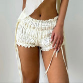 Ruched ruffle solid low rise short pant