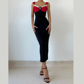 V neck lace hem corset ruched maxi dress