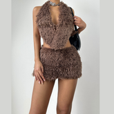 Halter backless self tie fluffy top