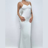 Ruched flower applique v neck cami maxi dress