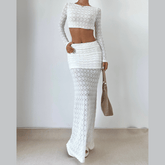 Long sleeve lace crewneck crop maxi skirt set