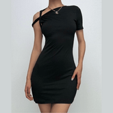Short sleeve one shoulder ruched solid mini dress-final-sale