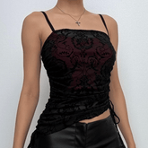 Lace drawstring ruched patchwork cami top