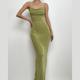 Sleeveless solid ruched self tie backless midi dress-final-sale