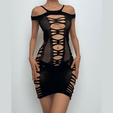 Off shoulder hollow out strappy cami cut out mini dress