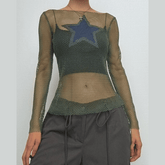 Long sleeve fishnet star pattern top