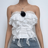 Rose applique ruffle ruched tube top-final-sale