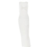 Sleeveless crewneck solid backless maxi dress