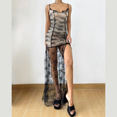 Lace ruched high slit cami maxi dress