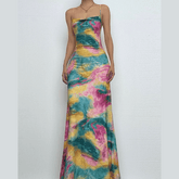 Tie dye cross front cami maxi dress