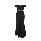 Off shoulder mesh patchwork ruched maxi dress