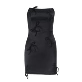 Bowknot satin zip-up backless tube mini dress