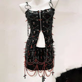 PU leather rivet o ring metal chain top