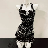 Skull applique PU leather tank top