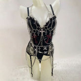V neck metal chain o ring ruffle cami bodysuit