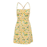 Square neck cross back ruched print cami mini dress