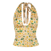 Halter self tie flower print backless top
