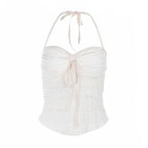 Ruffle halter self tie v neck backless top