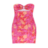 Hollow out ruched print tube cut out mini dress