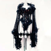 Long sleeve flower applique mesh beaded bodysuit
