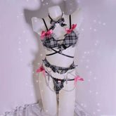 Plaid print bowknot metal chain short pant set